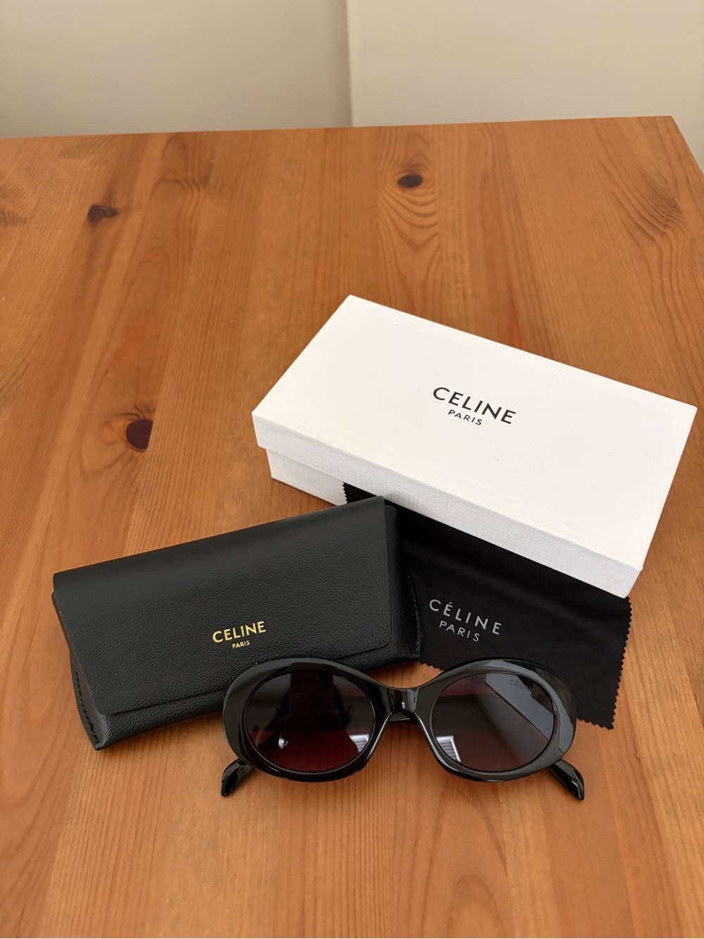 Celine Black Oval Sunglasses with Black Case and White Box